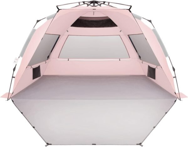 XX-Large Pop Up Beach Tent Sun Shelter for 5-6 Person Portable Sun Shade Instant Tent for Beach with Carrying Bag, Stakes, 6 Sand Pockets, Anti UV for Fishing Hiking Camping Pink