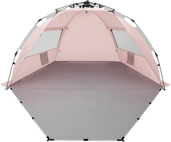 X-Large 4 Person Beach Tent Sun Shelter - Portable Sun Shade Instant Tent for Beach with Carrying Bag, Stakes, 6 Sand Pockets, Anti UV for Fishing Hiking Camping, Waterproof Windproof, Pink