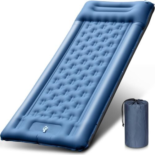 Camping Sleeping Pad, Inflatable Air Mat 5" Thick with Pillow, Built-in Foot Pump, Waterproof Layer for Pool Float, Beach, Hiking, Traveling, Tent (Blue Gray)