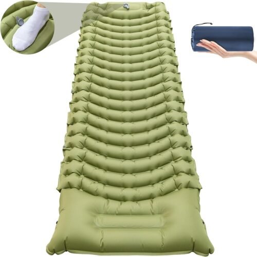 Sleeping Pad for Camping, Self Inflating Sleeping Pad Extra Thick Sleeping Mat with Pillow Built-in Foot Pump, Ultralight Inflatable Sleeping Pads Connectable Air Mattress for Backpacking