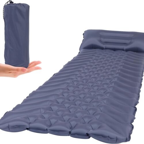 Camping Sleeping Pad, Ultralight Inflatable Camping Mat with Built-in Pillow Sleeping Pads for Camping Backpacking Hiking Traveling Tent, Compact & Lightweight Air Mattress
