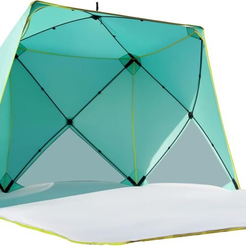 Pop Up Beach Tent, Portable Shade Sun Shelter UPF50+ UV Protection for 4 Person Extendable Floor for Fishing Hiking Camping, Waterproof Windproof（Mint Green