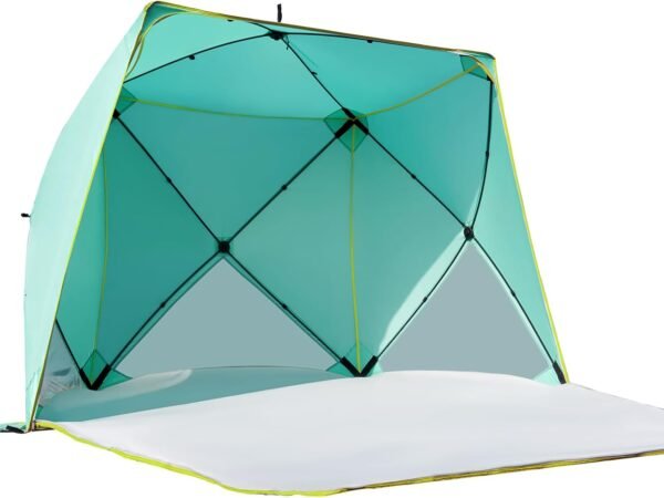 Pop Up Beach Tent, Portable Shade Sun Shelter UPF50+ UV Protection for 4 Person Extendable Floor for Fishing Hiking Camping, Waterproof Windproof（Mint Green
