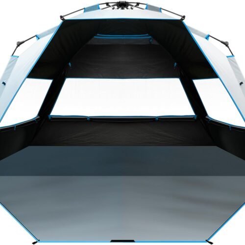 Beach Tent with Blackout Shelter Technology, Portable Beach Shade Sun Shelter Canopy for 4-6 Person with UPF 50+ UV Protection, Easy Setup Pop Up Tent Family Size