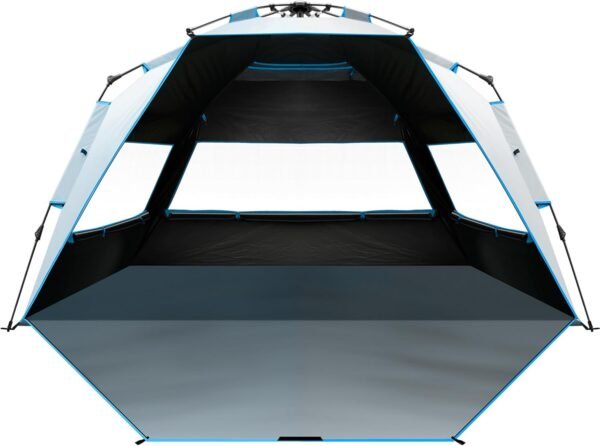 Beach Tent with Blackout Shelter Technology, Portable Beach Shade Sun Shelter Canopy for 4-6 Person with UPF 50+ UV Protection, Easy Setup Pop Up Tent Family Size