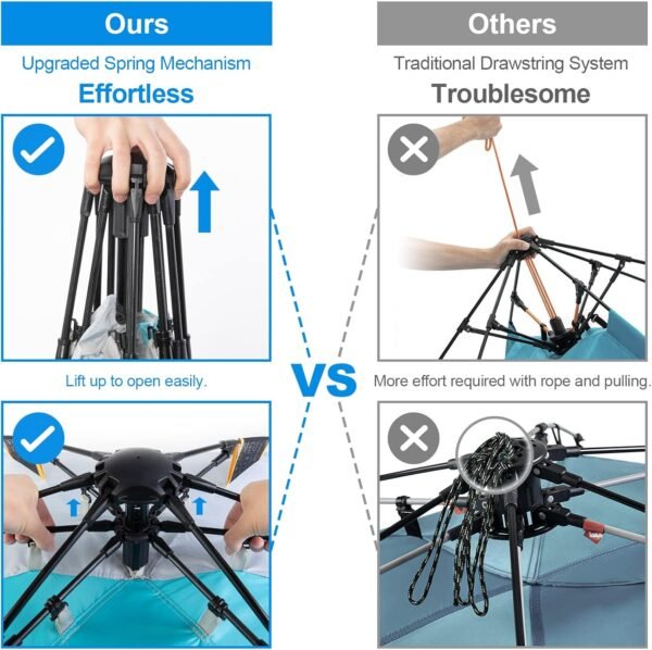 3-4 Person Easy Up Beach Tent UPF 50+ Portable Instant Sun Shelter Canopy Umbrella with Extended Zippered Porch, Blue