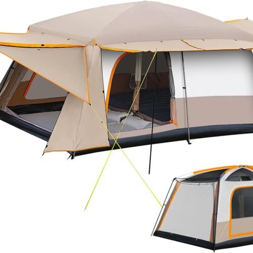 Camping Tent 4-6 Person, Double Layer, Multi-Room Family Cabin Tents with 3 Doors, Mesh Windows, Rainfly & Windproof, Large Waterpoof Tents for Outdoor Camping Hiking Picnic Gathering