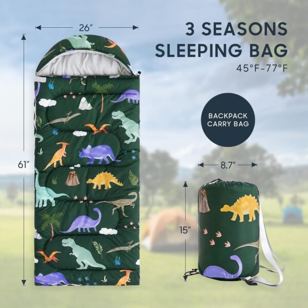 Kids Sleeping Bag for Boys Toddlers, Camping in Warm Cold Weather, Backpacking Lightweight Compact Outdoor Liner for 3 Seasons Summer Spring Fall