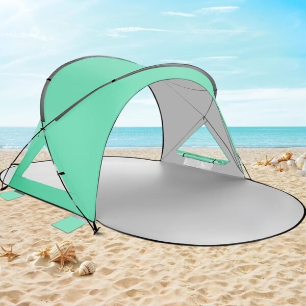 Beach Tent Easy Set Up Sun Shelter for 2-3 Person Instant Family Beach Shade Canopy with 2 Doors Waterproof & Sunproof，Lightweight & Portable(GN