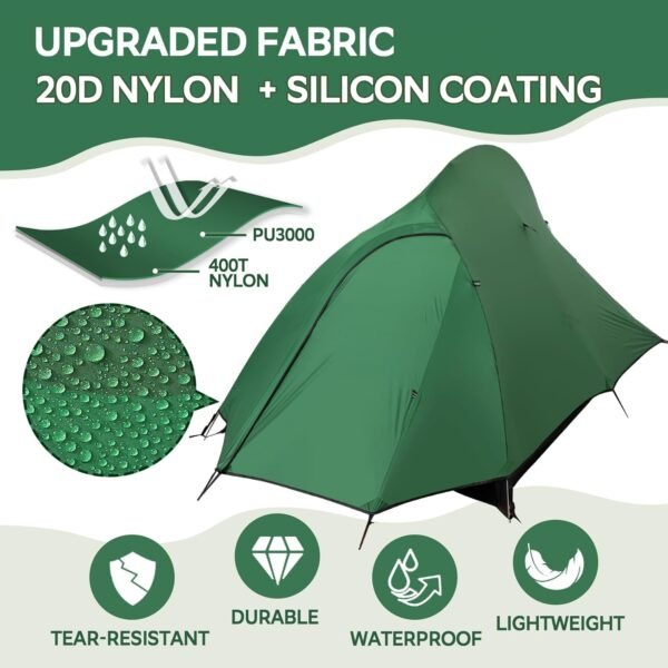 1-2 Person Lightweight Backpacking Tent - Waterproof Tent for 3 Season, Ultralight Camping Tent for Outdoor, Easy Setup for Sports, Hiking, Travel by