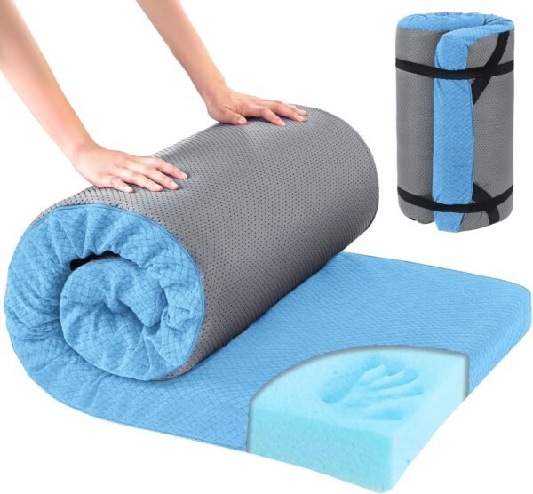 Memory Foam Camping Mattress Pad,Portable Sleeping Pad for Adult,Waterproof Cot Mattress,Roll Up Floor Mattress,Foldable Backpacking Travel Bed for Hiking,Guest Bed