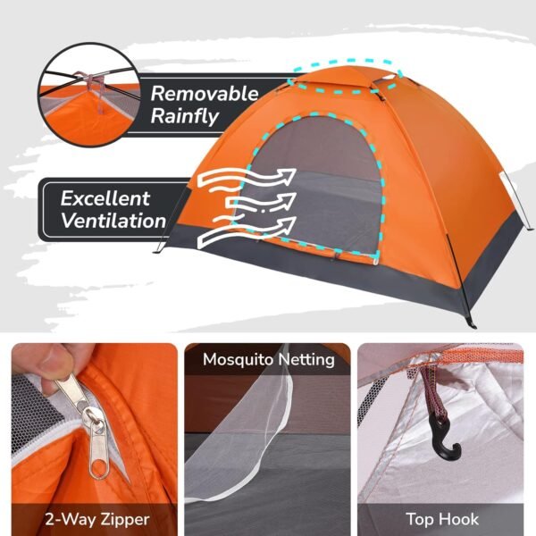 Camping Dome Tent, 1-4 Person Waterproof Windproof Easy Setup Spacious Family Tents with Carry Bag & Rain Fly for Hiking Backpacking Traveling Glamping Beach