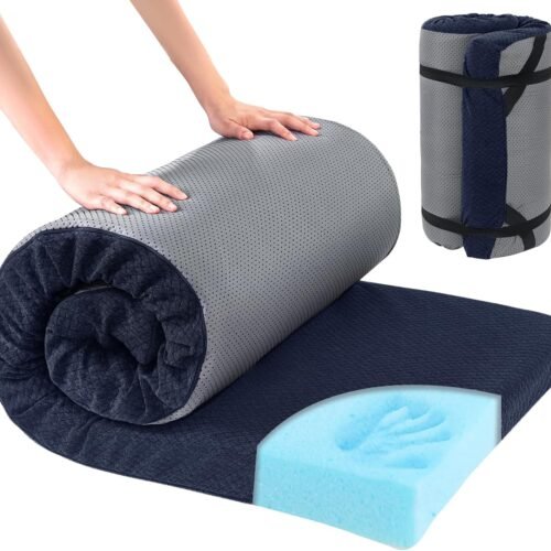 Memory Foam Camping Mattress Pad,Portable Sleeping Pad for Adult,Waterproof Cot Mattress,Roll Up Floor Mattress,Foldable Backpacking Travel Bed for Hiking,Guest Bed