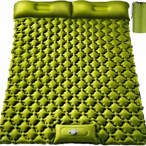 Double Sleeping Pad, Ultralight 4" Extra-Thick Self Inflating Sleeping Mat for 2 Person with Pillow Built-in Foot Pump Portable Camping Mat for Backpacking, Hiking, Traveling, Tent, Camping