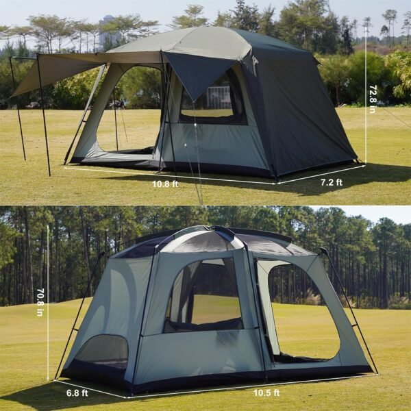 4-6 Person Camping Tent with 3 Door 2 Room Large Family Cabin Tents, Double Layer Waterproof Portable Glamping Tent, Big Tents for Outdoor Camping Hiking and Backpacking
