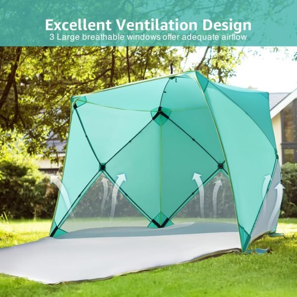 Pop Up Beach Tent, Portable Shade Sun Shelter UPF50+ UV Protection for 4 Person Extendable Floor for Fishing Hiking Camping, Waterproof Windproof（Mint Green