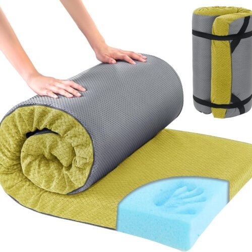 Memory Foam Camping Mattress Pad,Portable Sleeping Pad for Adult,Waterproof Cot Mattress,Roll Up Floor Mattress,Foldable Backpacking Travel Bed for Hiking,Guest Bed