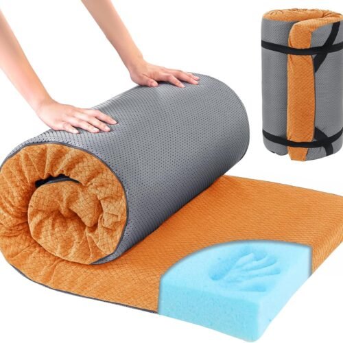 Memory Foam Camping Mattress Pad,Portable Sleeping Pad for Adult,Waterproof Cot Mattress,Roll Up Floor Mattress,Foldable Backpacking Travel Bed for Hiking,Guest Bed